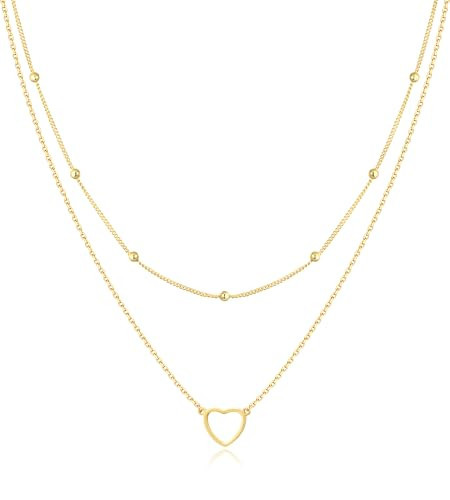 Jewlpire Layered Gold Necklace for Women, 14K Plated Gold Layered Necklaces for Women Trendy Dainty Gold Chain Necklace for Women Beaded Chain Cable Chain with Heart Pendant Necklace | Amazon (US)
