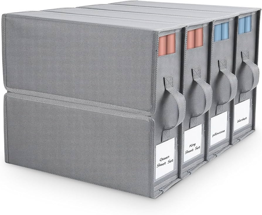 Bed Sheet Organizers and Storage - 4 Pack, Foldable Sheet Cube Storage Container Linen Closet Org... | Amazon (US)