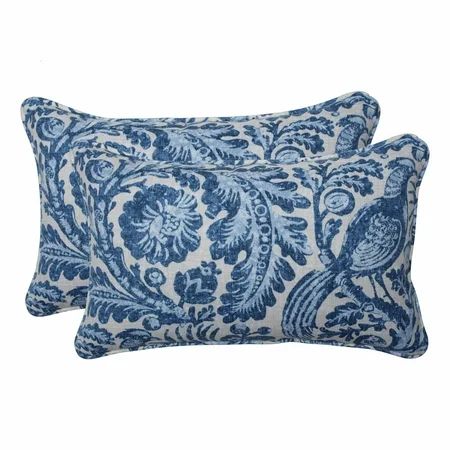 Set of 2 Blue and White Floral with Pheasant Bird Printed Indoor/Outdoor Throw Pillows 18.5 | Walmart (US)