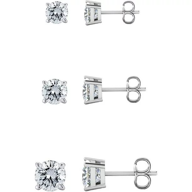 Savlano 3 Pair 14K Gold Plated Cubic Zirconia Round Cut Stud Earrings Comes In 4mm, 6mm & 8mm For... | Walmart (US)