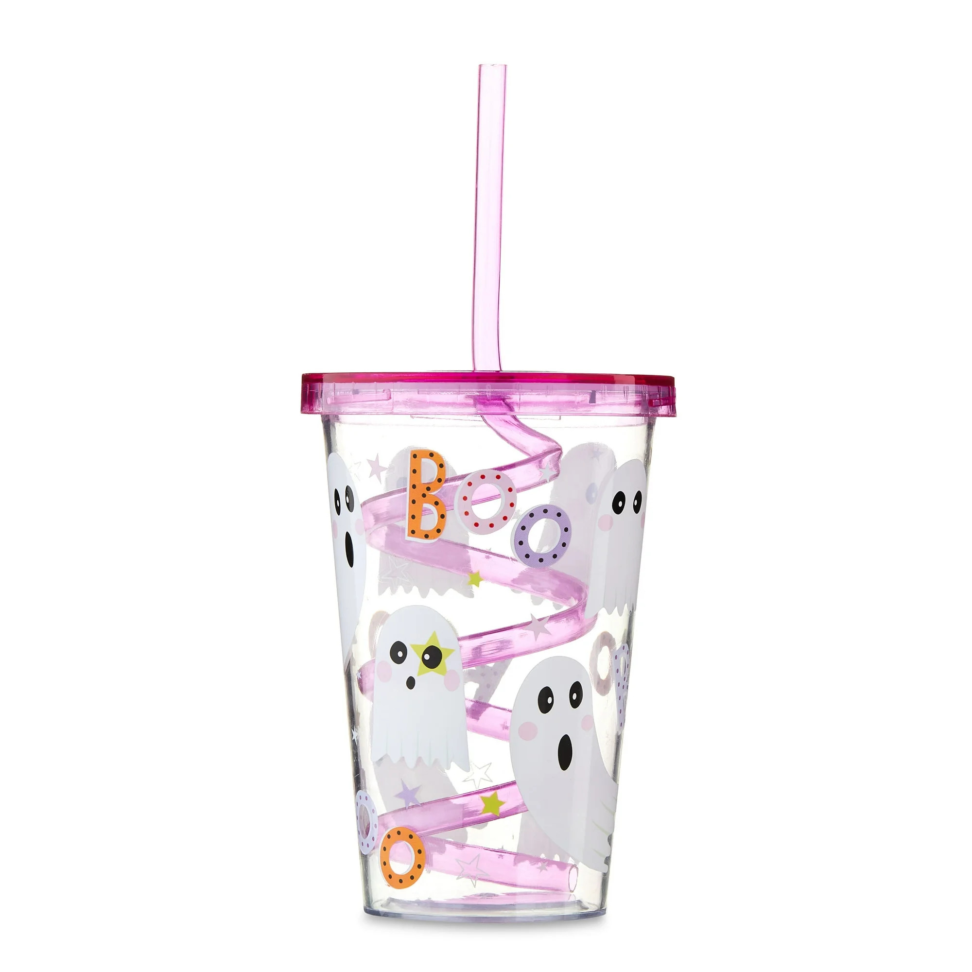 Halloween Plastic Tumbler with Curly Straw with Pink Lid, Ghost, Way to Celebrate | Walmart (US)