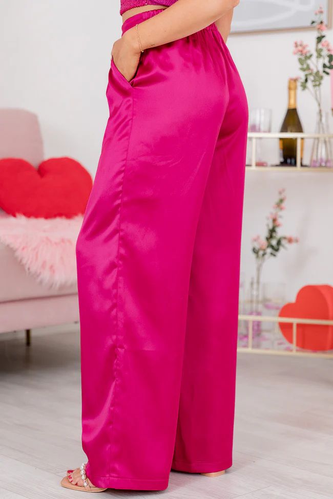 So Easy To Love Pink Satin Wide Leg Pants | Pink Lily