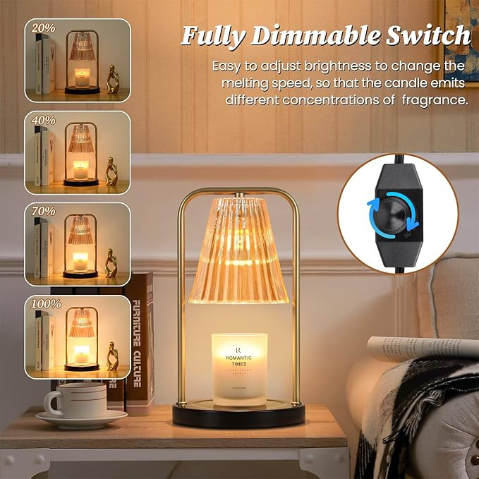 Candle Warmer Lamp for Jar Candles, Dimmable Candle Melter with Amber Glass Shade, Vintage Electr... | Amazon (US)