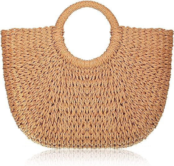 Straw Tote Bag Summer Beach Bag Handmade Straw Rattan Woven Handbag for Women Travel | Amazon (US)