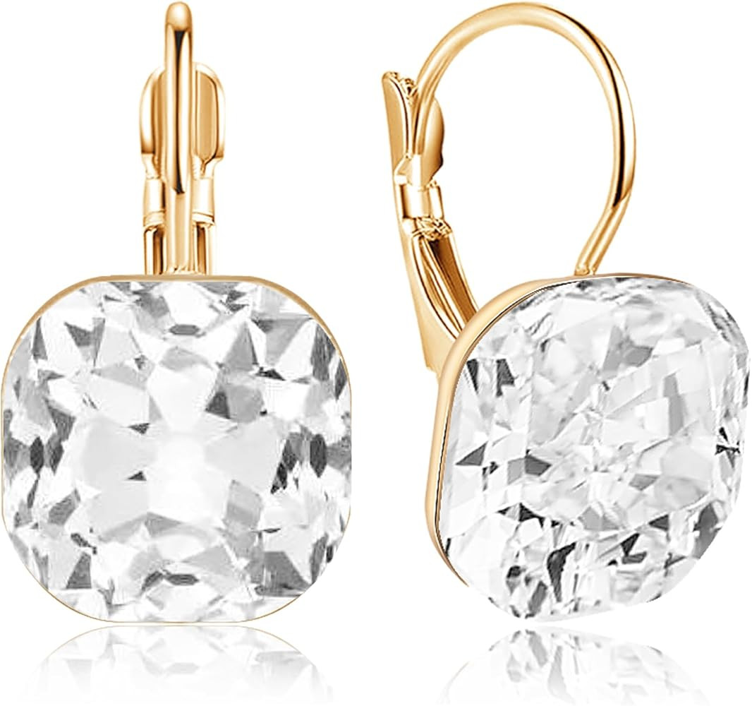 Sparkly Crystal Square Leverback Earrings Rhinestone Geometry Dangle Drop Earrings For Women Brid... | Amazon (US)