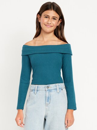 CozePlush Off-Shoulder Long-Sleeve Ribbed Top for Girls | Old Navy (US)