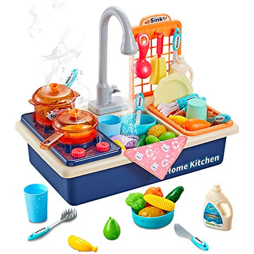 CUTE STONE Pretend Play Kitchen Sink Toys with Play Cooking Stove, Pot and Pan with Spray Realistic  | Amazon (US)