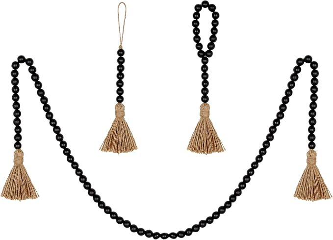 BlueMake 3 Pack Wood Bead Garland with Tassel,Rustic Wooden Bead Decor Farmhouse Beads Big Wall H... | Amazon (US)