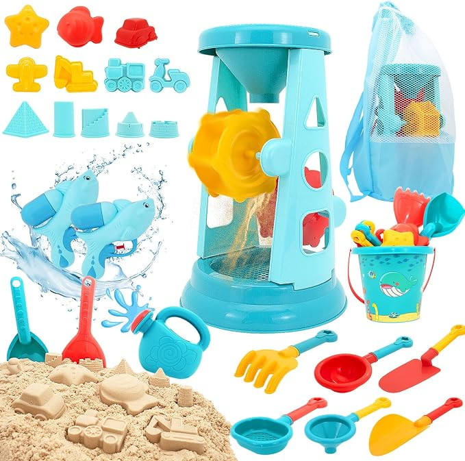 LUCKFUTURE 25 PCS Beach Toys Set with Water Gun for Toddlers 3+ | Sandbox Playset with Sifting Fu... | Amazon (US)