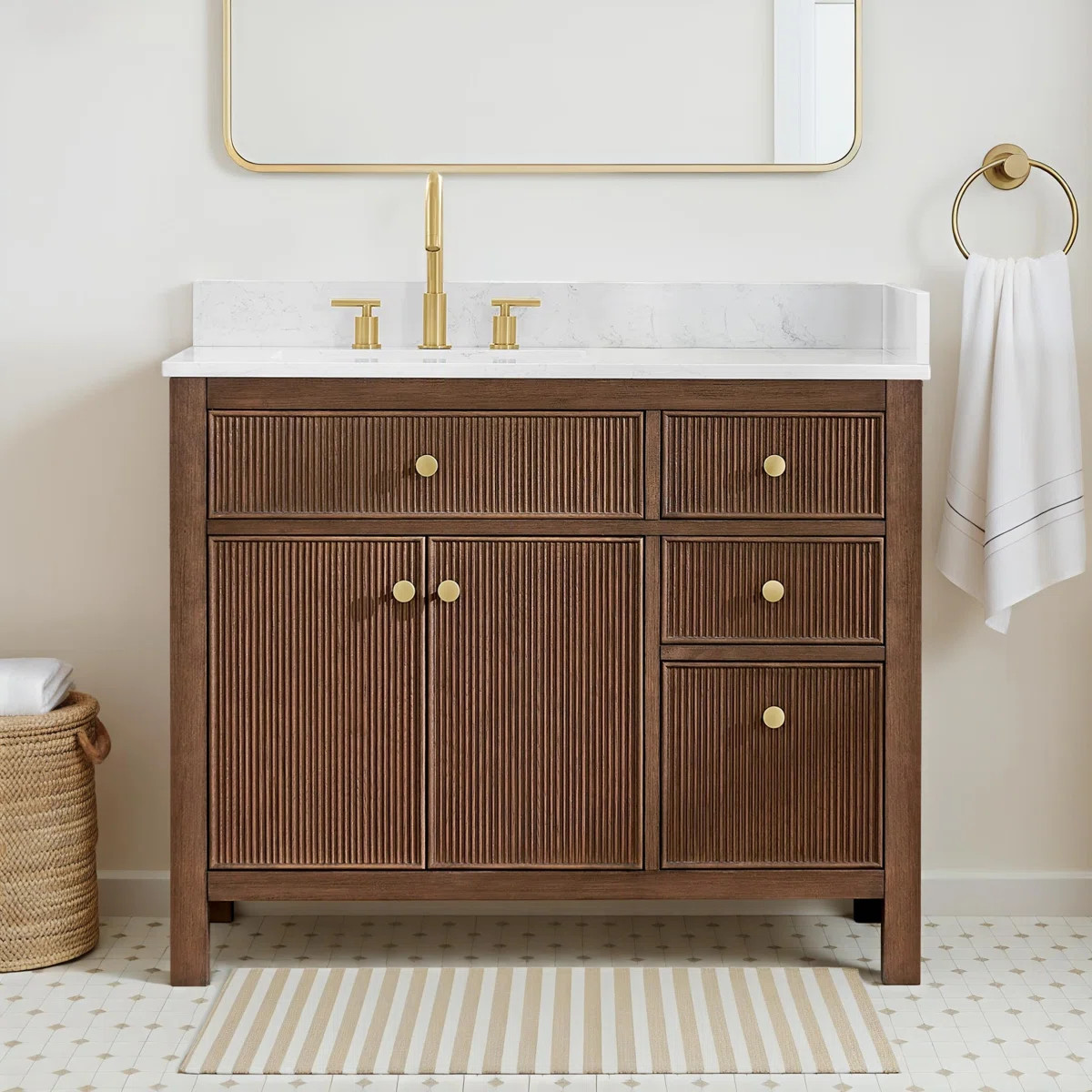 Lala 42" Single Bathroom Vanity with Grain White Engineered Stone Countertop without Mirror | Wayfair North America