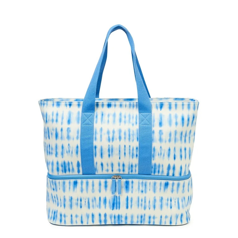 No Boundaries Women’s Zip Bottom Beach Tote Handbag, Peri Ocean Tie Dye Print | Walmart (US)