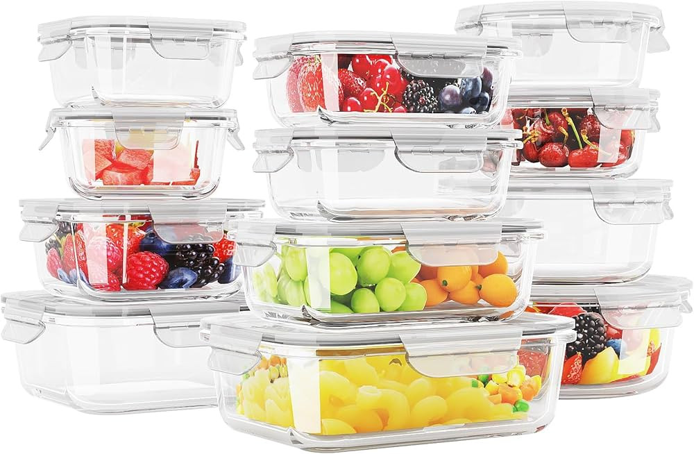 12 Sets Glass Food Storage Containers with Lids, Meal Prep Containers, Airtight Bento Boxes, BPA ... | Amazon (US)