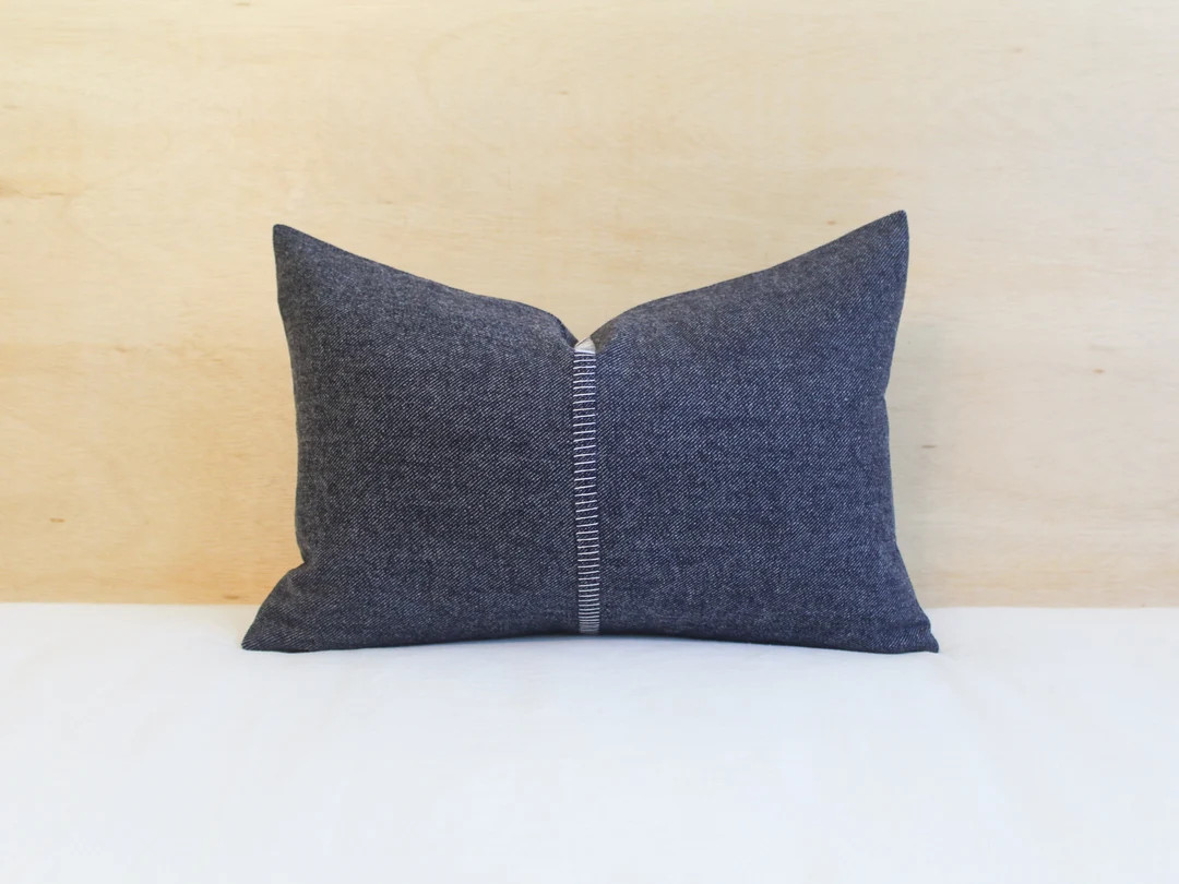 Denim Wool Pillow Cover Navy Blue Wool Pillow Cover With - Etsy | Etsy (US)