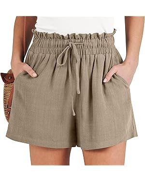 ANRABESS Linen Shorts for Women Casual High Waisted Wide Leg Drawstring Cute Summer Beach Shorts ... | Amazon (US)