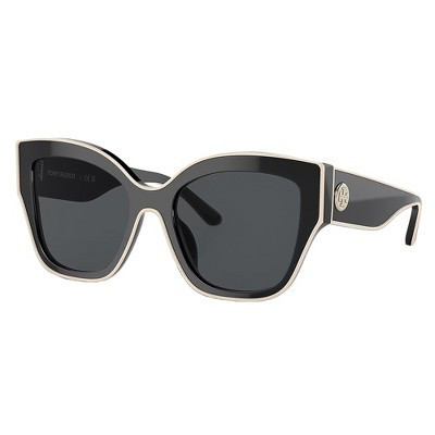 Tory Burch TY 7184U 192987 Womens Butterfly Sunglasses Black w/ Ivory Piping 54mm | Target