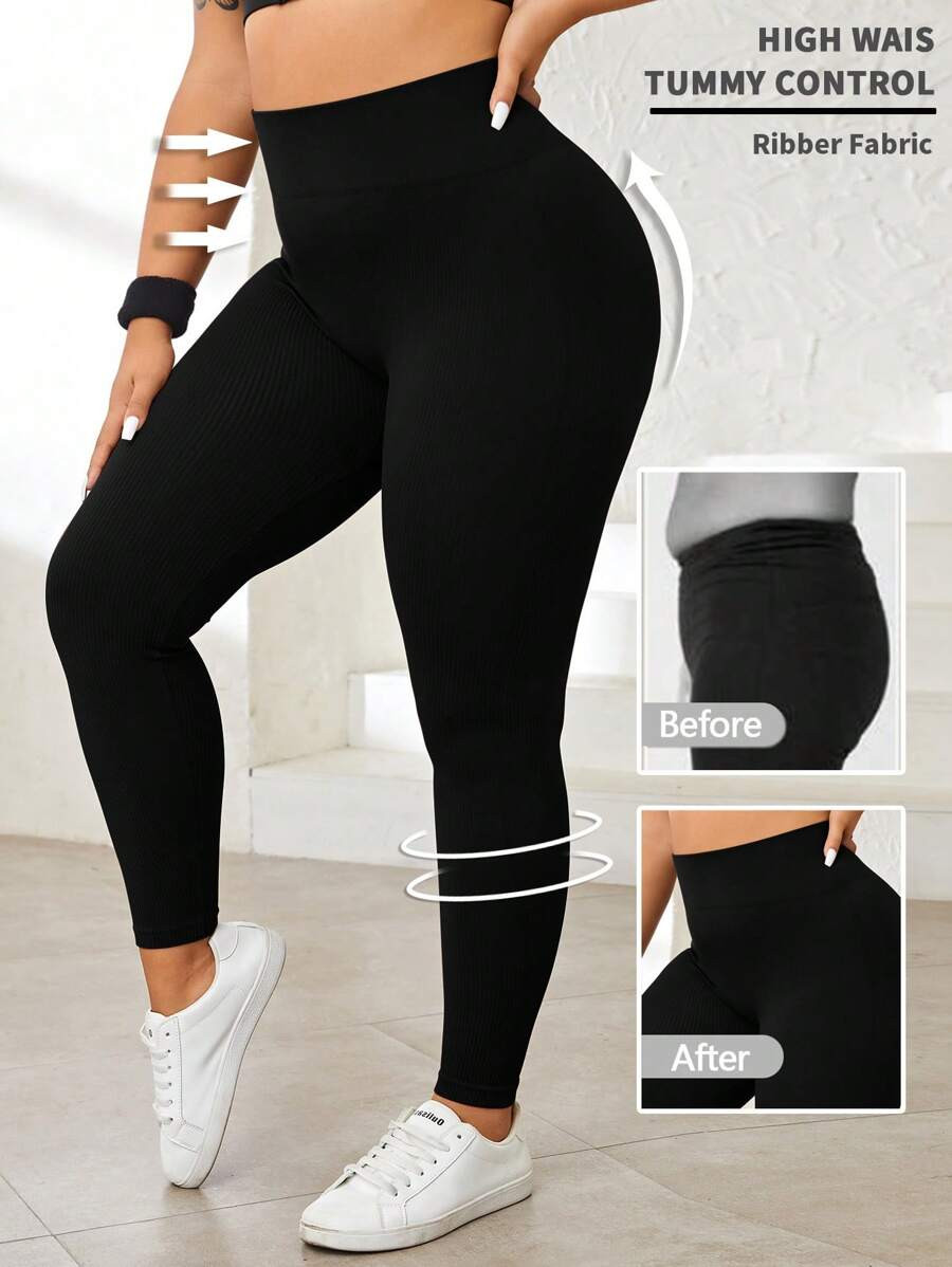 SHEIN Sport Studio Plus Solid Wideband Waist Sports Leggings | SHEIN