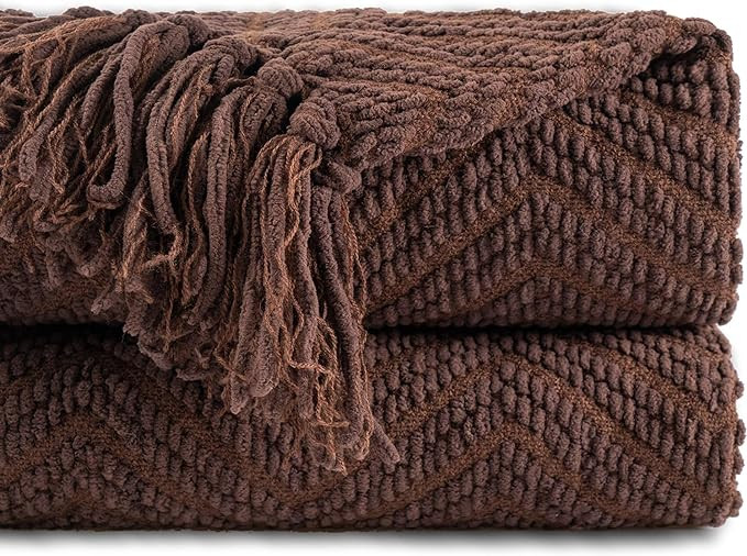 BATTILO HOME Dark Brown Throw Blanket for Couch, Knitted Brown Throw 50'' x 60'', Super Soft Cozy... | Amazon (US)