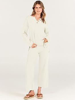 ANRABESS Women 2 Piece Outfits Oversized Knit Loungewear Loose Slouchy Sweater Set 2023 Fall Tren... | Amazon (US)