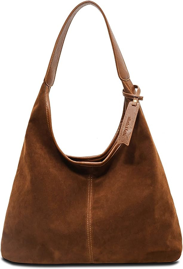 Leather Hobo Bags for Women Brown Purses Suede Purse Slouchy Tote Bag Suede Tote Bag Fall Winter ... | Amazon (US)