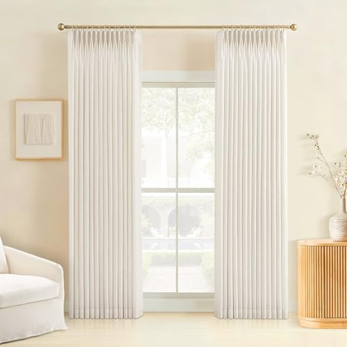 Liz Pinch Pleated Linen Curtains 84 Inches Long - Light Filtering Curtains for Living Room, Semi Sheer Window Curtains for Bedroom, Luxury Pinch Pleat Drapes with Hooks, Natural, 2 Panels Set | Amazon (US)