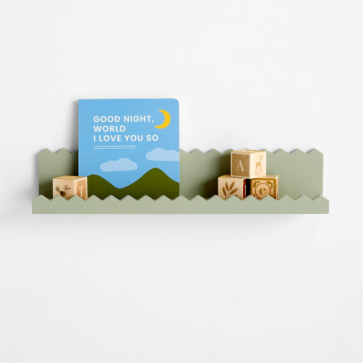 Sunny Zig Zag Sage Green Book Ledge Shelf | Crate & Kids | Crate & Barrel