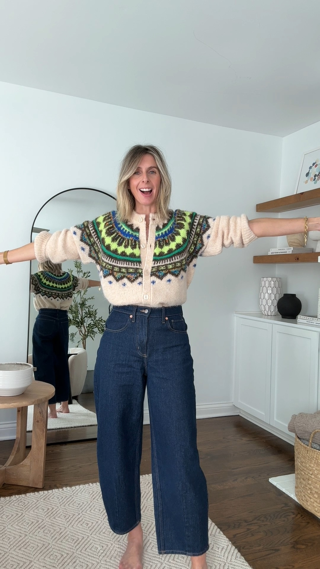 HELP A (BRITISH) GIRL OUT! this cardigan, i’m obsessed! BUT…does the fair isle print work for thanksgiving? i associate this print with christmas…but the colors are serving fall and thanksgiving. your thoughts please! 👇

wearing a small in the cardian and size 4 jeans. 

thanksgiving outfit. holiday outfit. fair isle sweater. effortless style. holiday sweater.  holiday cardigan. #holidaysweater #fairislesweater #thanksgivingoutfit 

#LTKOver40 #LTKHoliday #LTKStyleTip