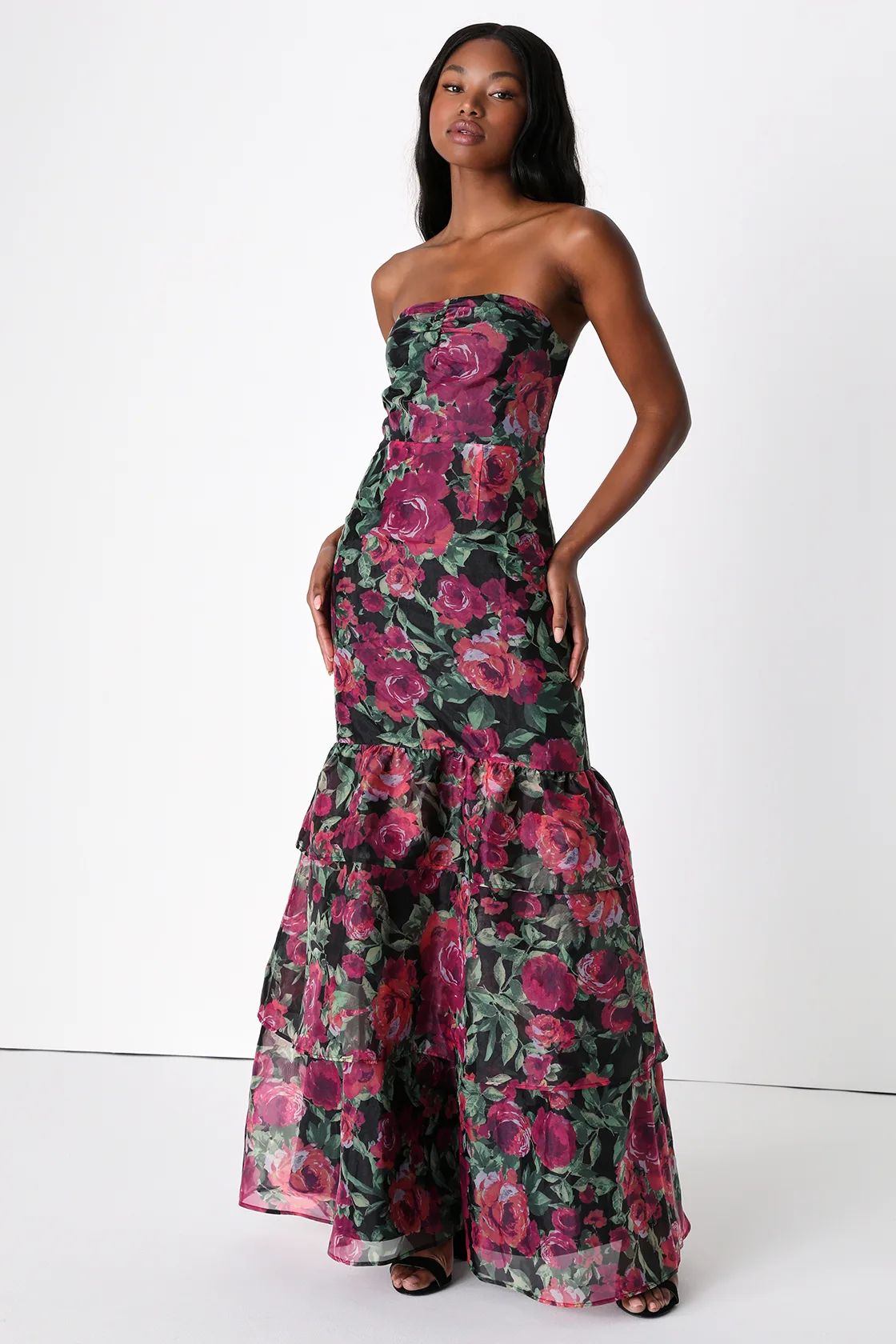 Fleur of Dreams Green and Pink Floral Print Organza Maxi Dress | Lulus (US)