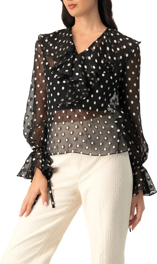 IVONNE See-Through Polka Dot V-Neck Blouse | Nordstrom | Nordstrom