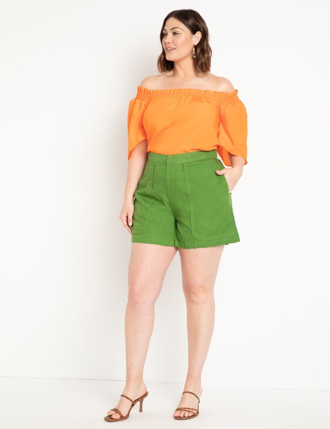 High Waisted Linen Short | Women's Plus Size Pants | ELOQUII | Eloquii