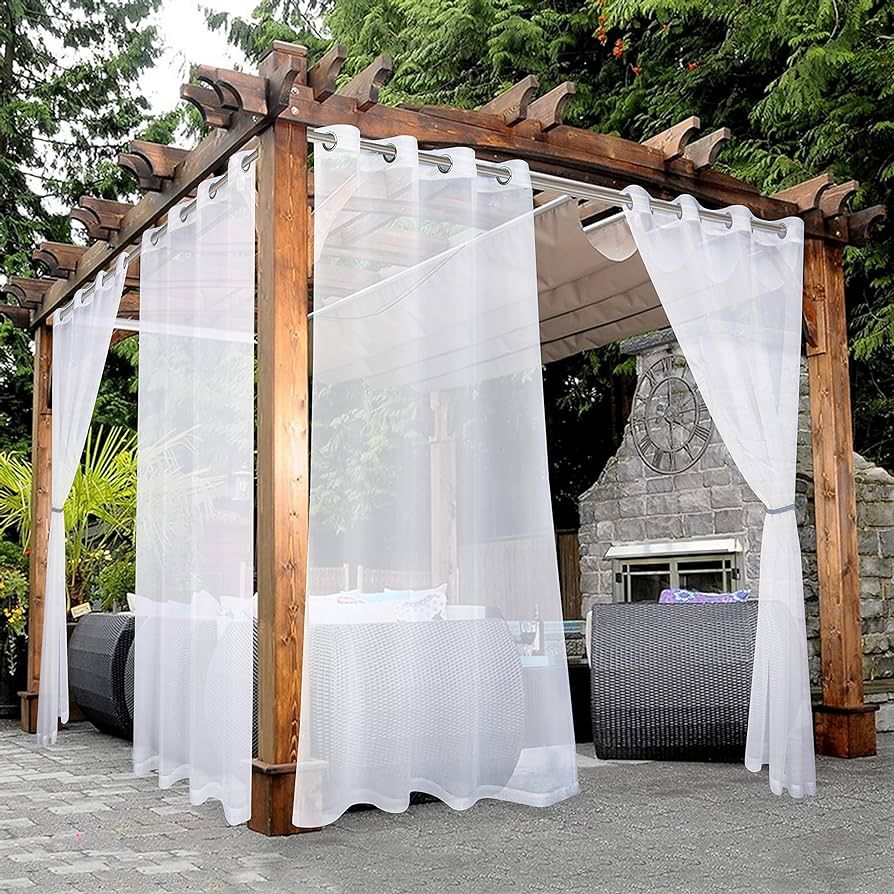 BONZER White Outdoor Sheer Curtains for Patio Waterproof - 2 Panels Grommet Indoor Voile Sheer Cu... | Amazon (US)