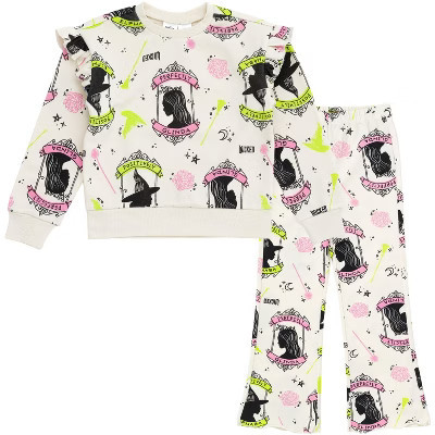 Wicked Little Girls Fleece Pullover Sweatshirt and Ribbed Flare Leggings Outfit Set White 5 | Target
