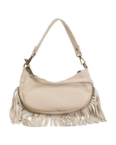 Made In Italy Leather Shoulder Bag With Bottom Fringe | TJ Maxx