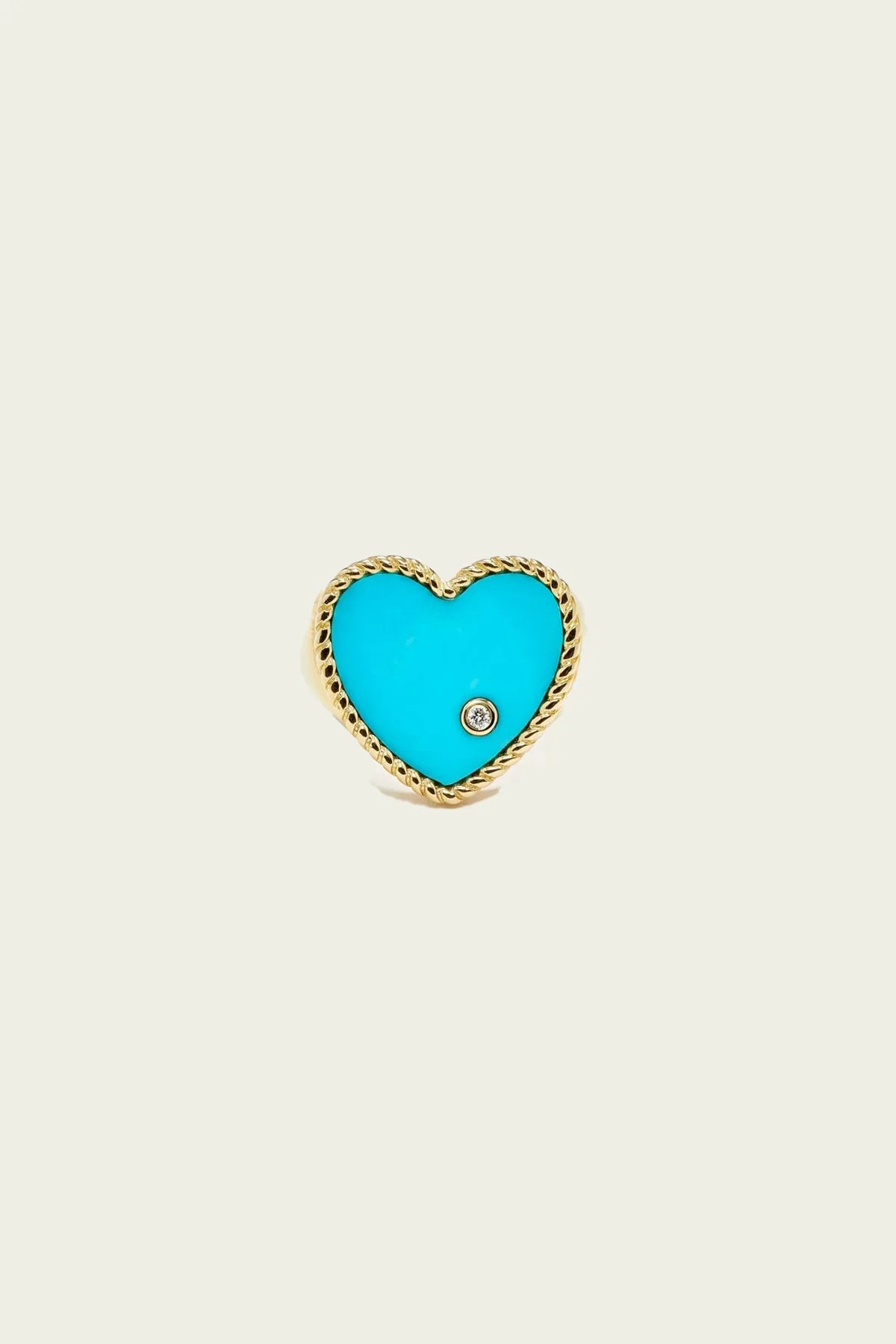 Chevalière Heart Ring in Yellow Gold & Turquoise - US 6 | Shop Olivia