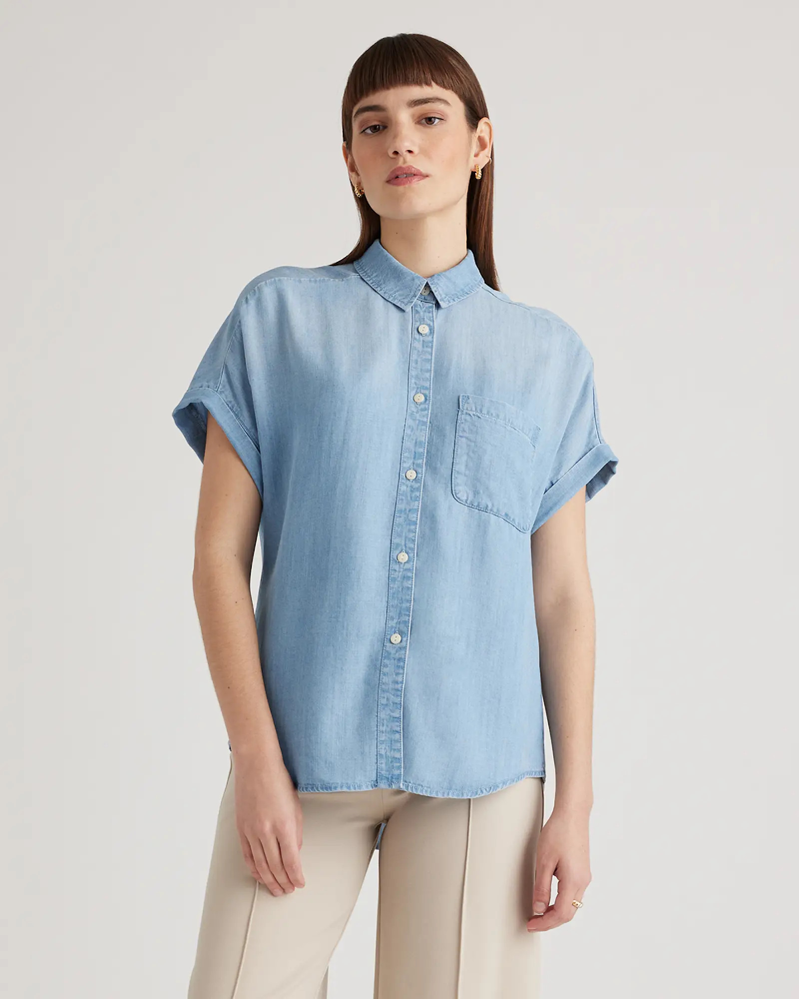Chambray Tencel Short Sleeve Shirt in Light Indigo | Quince