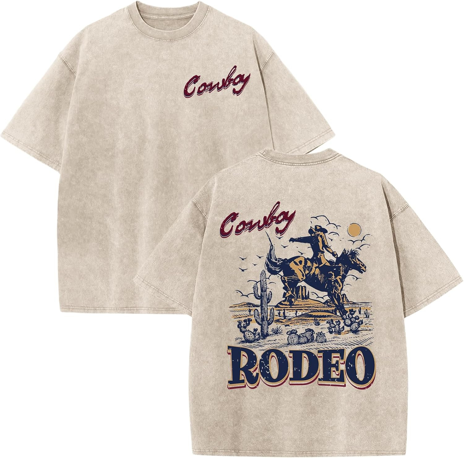 Bobeutou Boys Western Shirts Vintage Rodeo Cowboy Shirt Kids Country Oversized Graphic Tees Acid Wash T-Shirts Summer Tops | Amazon (US)