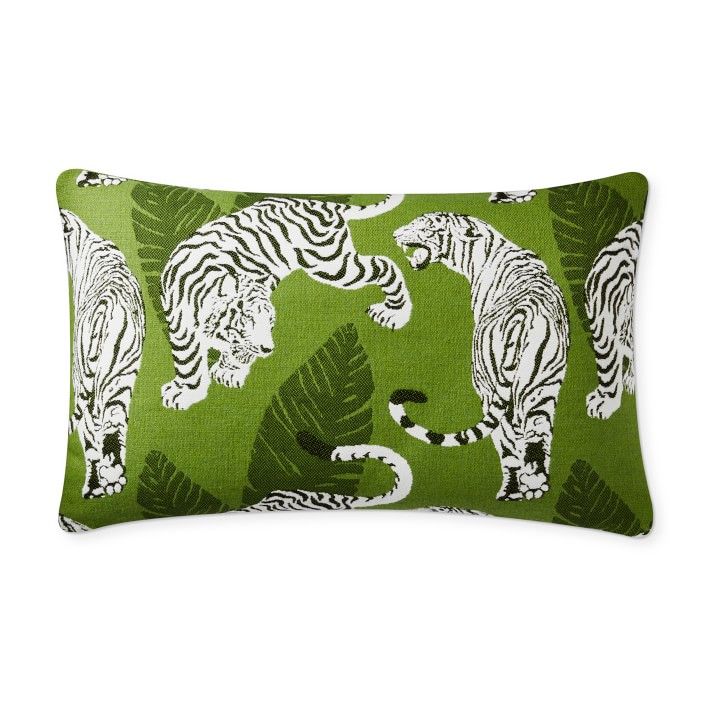 Outdoor Tiger Tropical Jacquard Pillow Cover, 14 x 22", Green | Williams-Sonoma