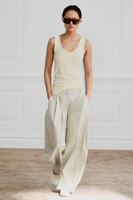 LINEN BLEND BUTTON-FRONT T-SHIRT | Zara US