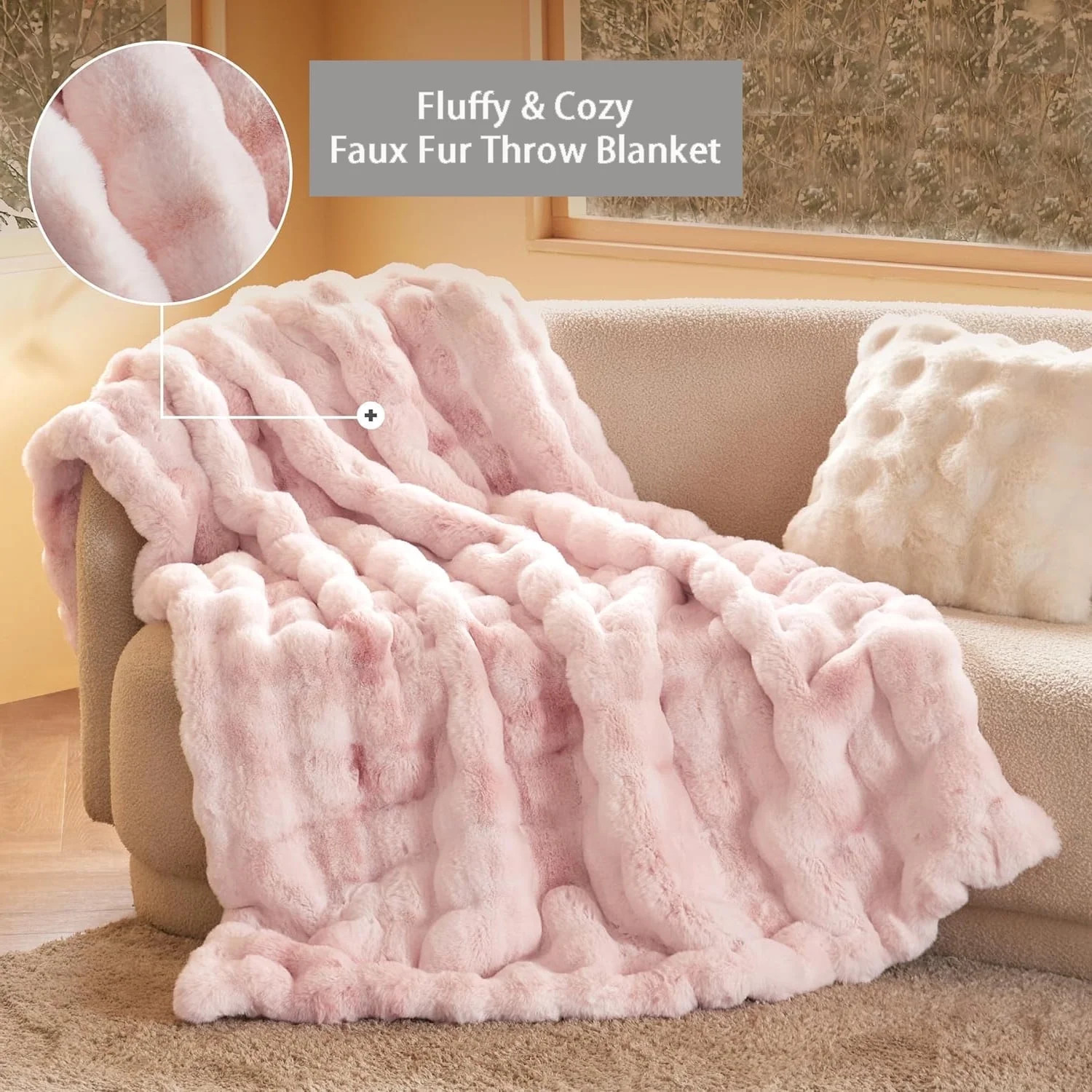 GHOUSE Plush Throw Blanket Faux Fur Blankets 860GSM 50x60 Inches Pink Blanket for Couch Chair Sof... | Walmart (US)