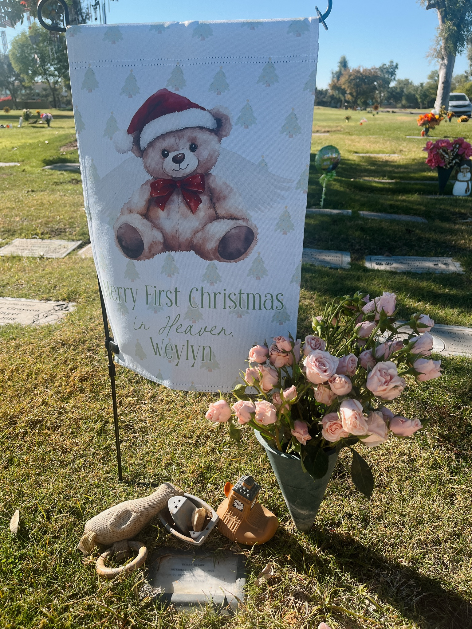 Grave flag. Cemetery flag. Memorial flag for gardens 🫶🏻 personalize them for your sweet baby. The exact one I got can be chosen to say Merry Christmas OR merry first Christmas 🤍

#LTKBaby #LTKFindsUnder50 #LTKHoliday