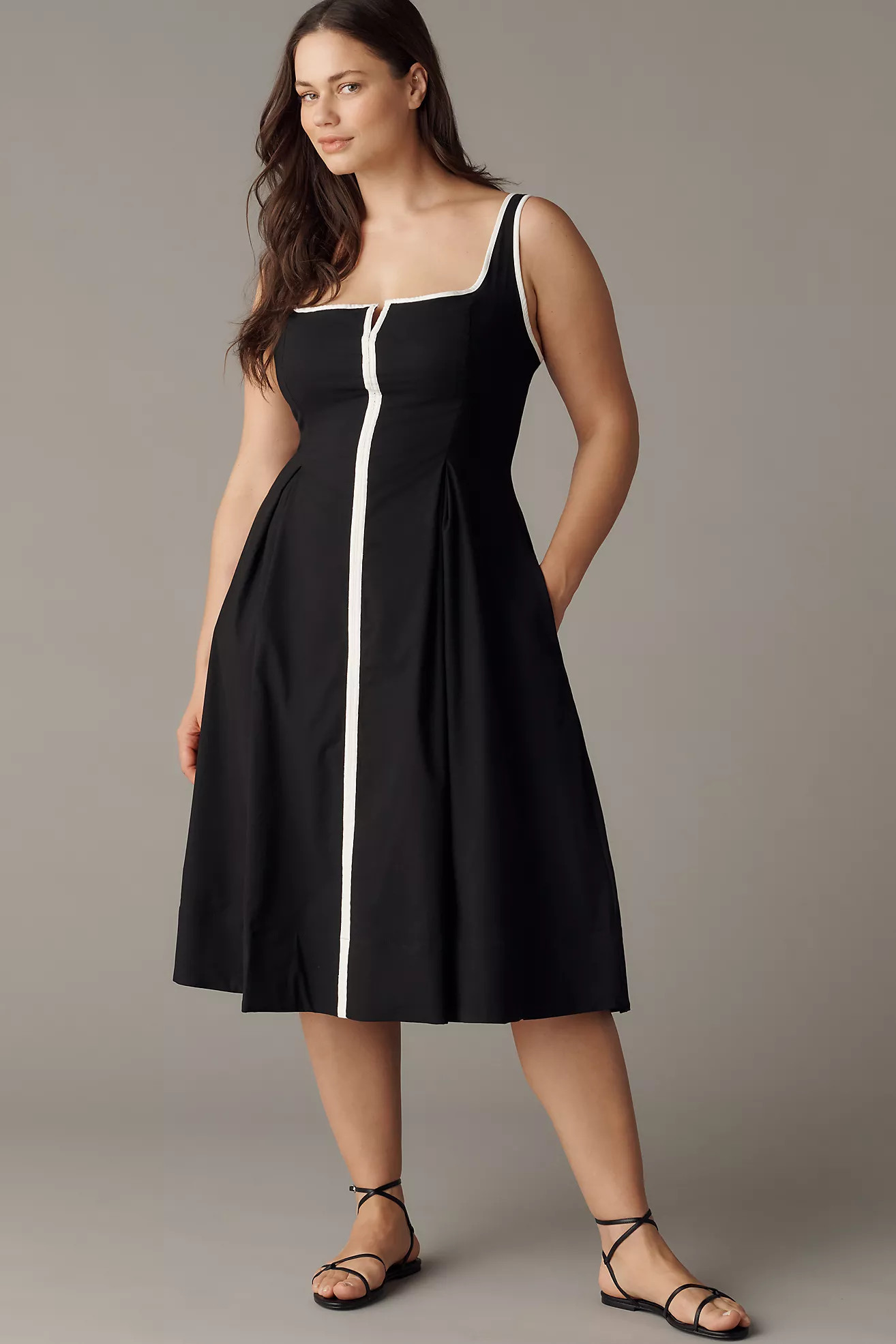 The Arlette Square-Neck Piped Midi Dress by Maeve | Anthropologie (US)