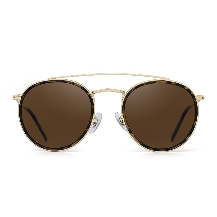 JIM HALO Small Polarized Round Sunglasses for Women Vintage Double Bridge Frame | Amazon (US)