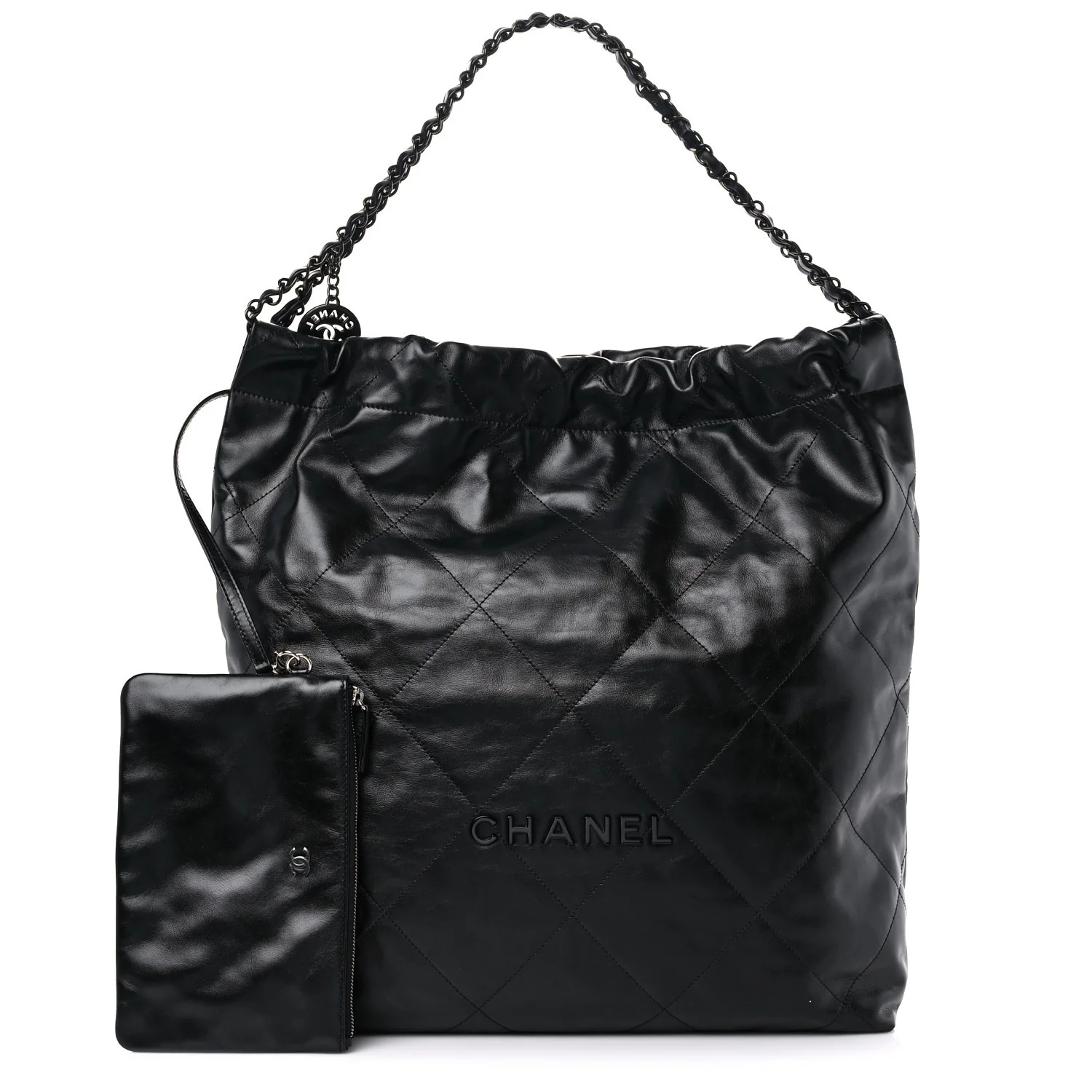 CHANEL Shiny Calfskin Quilted Large Chanel 22 So Black | FASHIONPHILE (US)