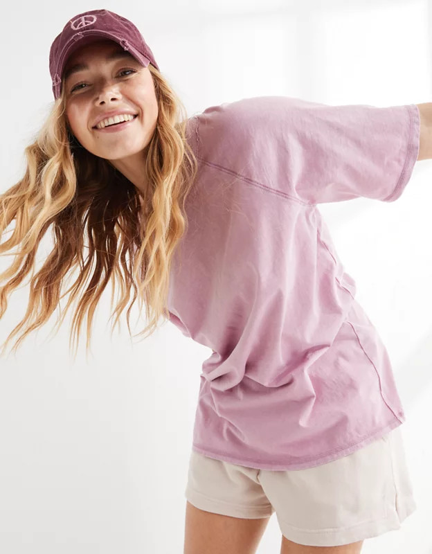 Aerie Distressed Raglan Boyfriend T-Shirt | American Eagle Outfitters (US & CA)
