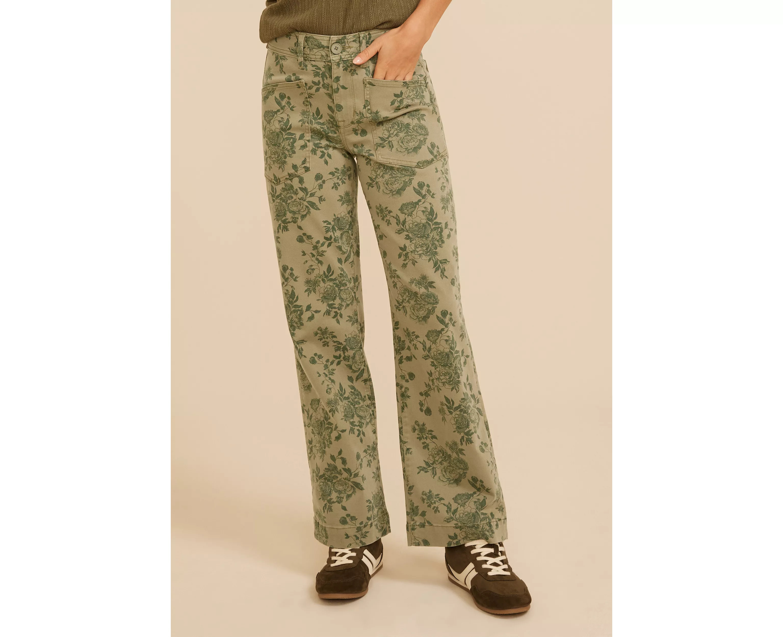 High Rise Floral Stretch Twill Wide Leg Pants | Maurices