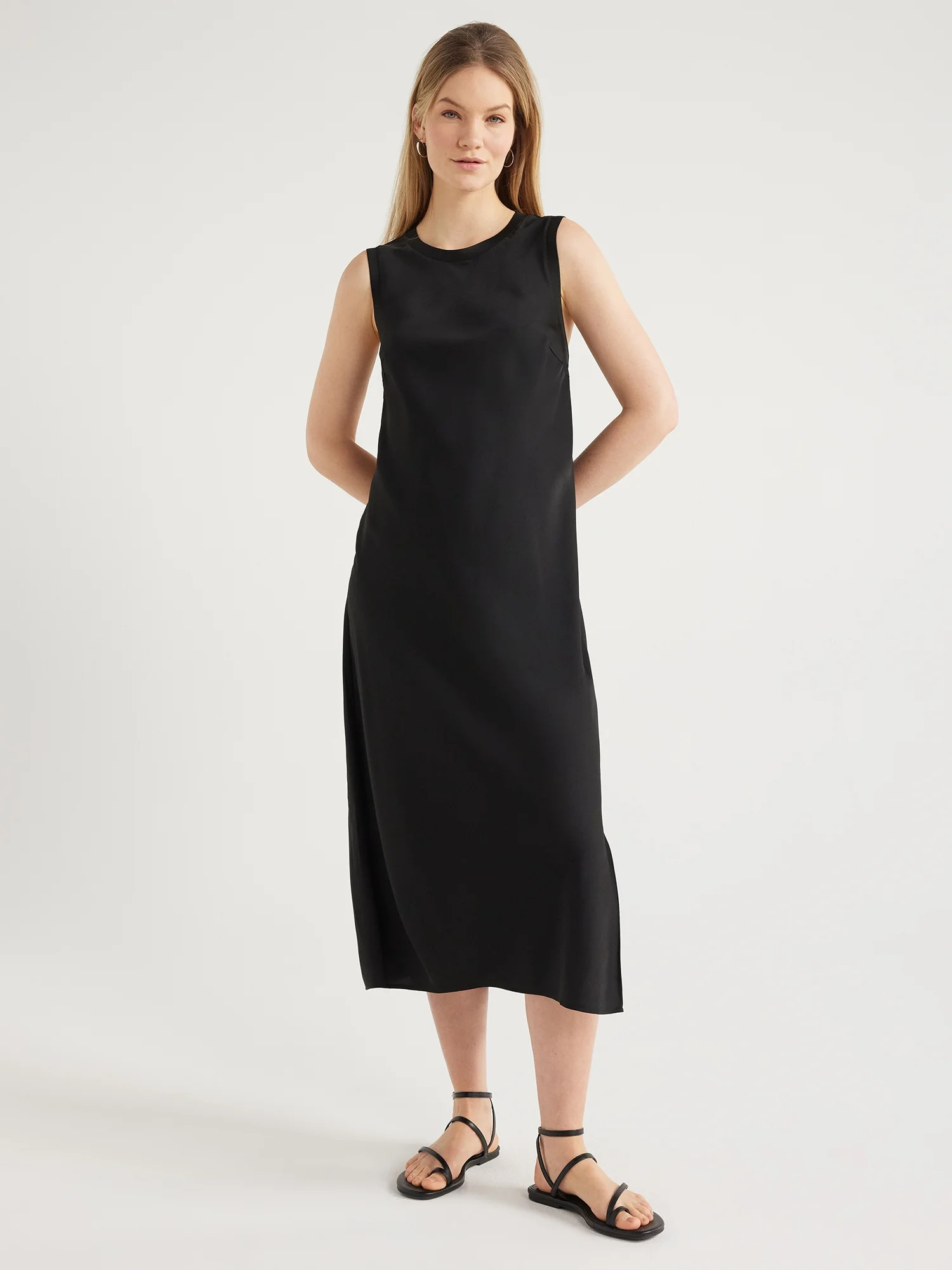 Scoop Women's Sleeveless Satin Midi Tank Dress, Sizes XS-XXL | Walmart (US)