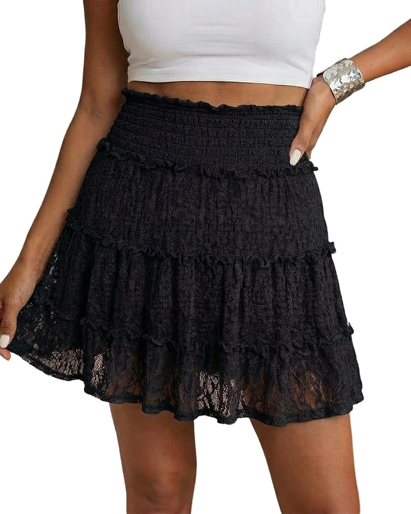 Womens Lace Mini Skirt Skort High Waisted Flowy Skirts with Shorts | Amazon (US)