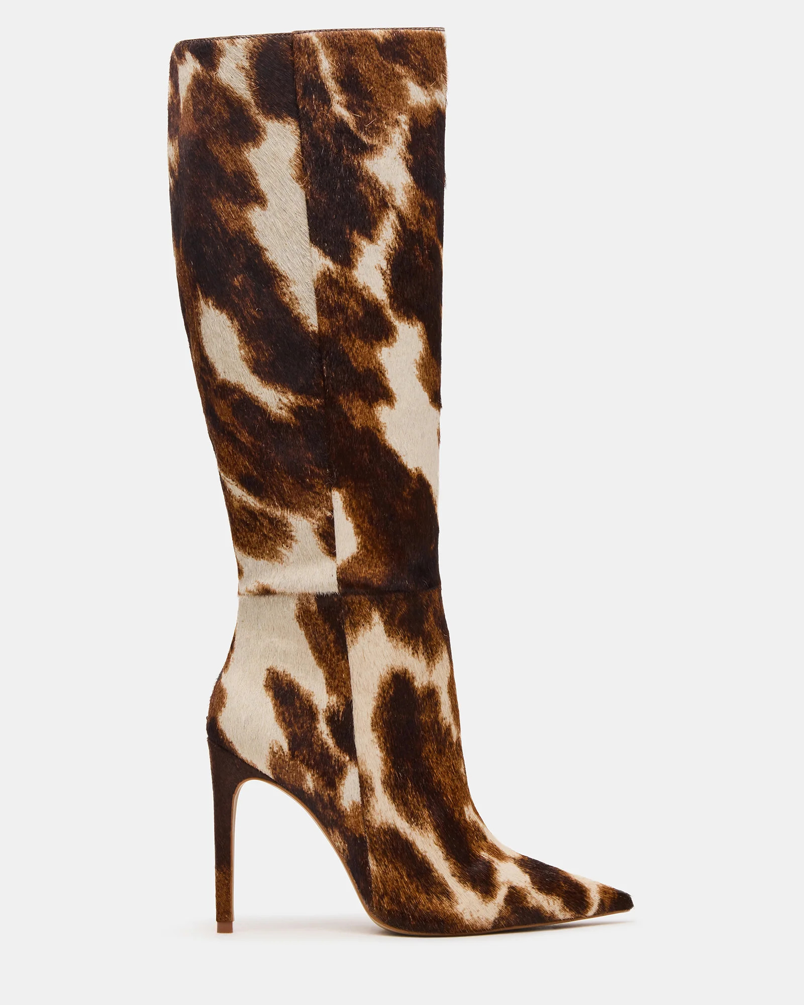 NITRO Brown Cow Print Wide Calf Pointed-Toe Stiletto Heel Knee-High Women's Boots | Steve Madden (US)