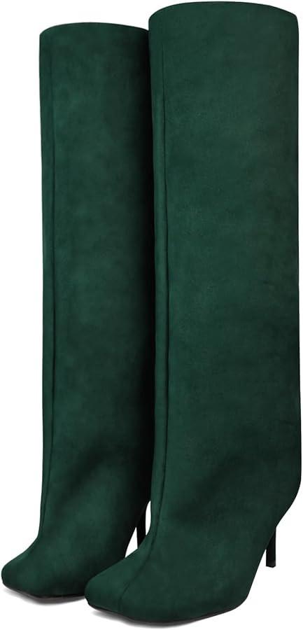 Women's Knee High Boots for Women Wide Calf Square Toe Kitten Heels Tall Boots Pull On Slouchy Lo... | Amazon (US)