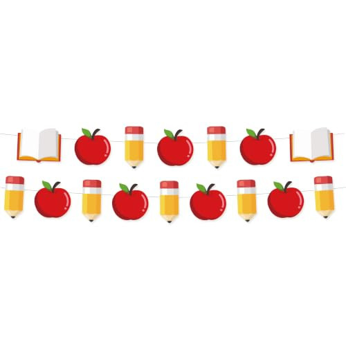 Back to School Banner, Pre-Strung Garland with Apple, Pencil & Book Cutouts, Classroom Party Banner for First Day of School, Teacher Appreciation, Bulletin Board Decorations | Amazon (US)