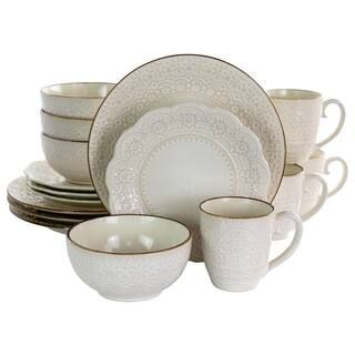 Elama 16-Piece Contessa Embossed Ivory Stoneware Dinnerware Set (Service for 4) 985114759M | The Home Depot